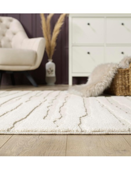 Monaco  46 - Tapis à motif géometrique  Effet 3D couleur crème