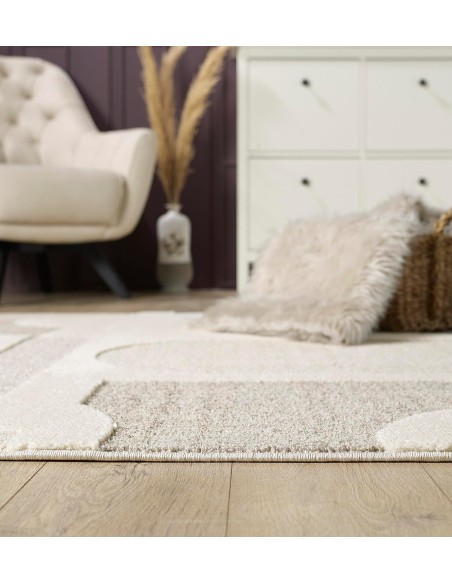 Monaco  47 - Tapis à motif géometrique  Effet 3D couleur crème