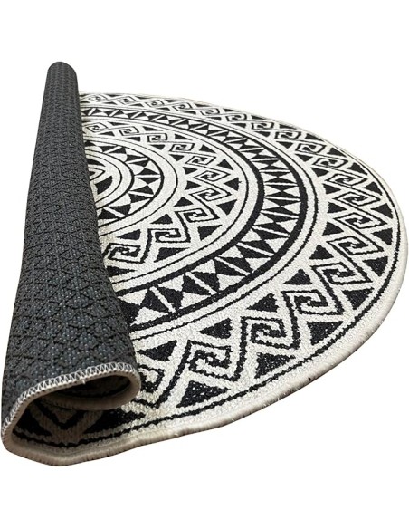 Tapis ROSAS Rond Noir et Blanc