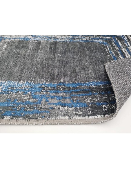Tapis Lavable gris et bleu