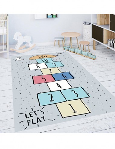 Marelle grise - Tapis enfant lavable en machine