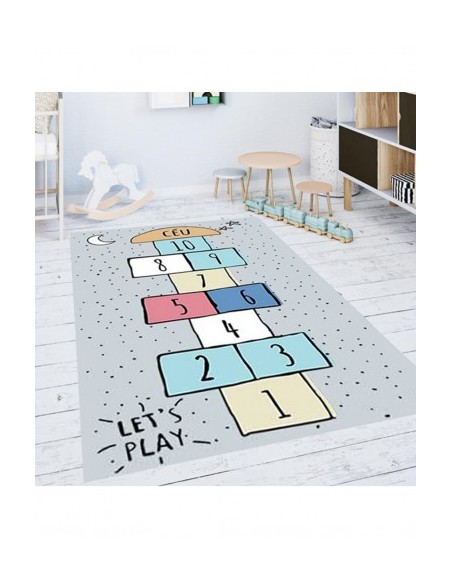 Marelle grise - Tapis enfant lavable en machine