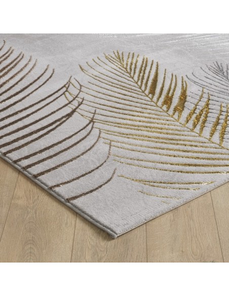 DUBAI 51 Feuille - Tapis feuille gris doré argenté cuivré