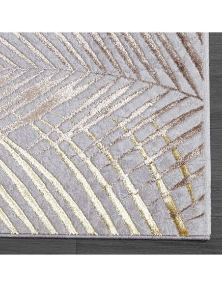 DUBAI 51 Feuille - Tapis feuille gris doré argenté cuivré