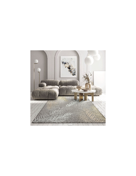 DUBAI 51 Feuille - Tapis feuille gris doré argenté cuivré