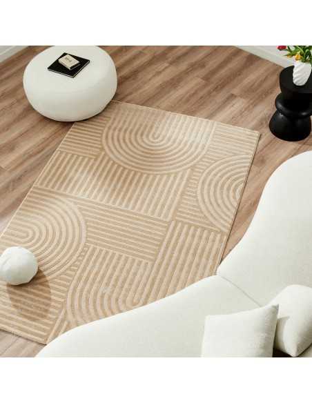 COSY 163B - Tapis beige avec motifs géométriques